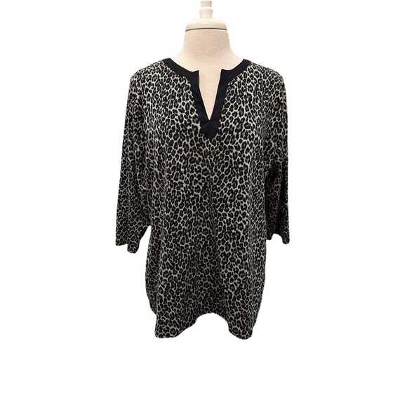 Charter Club Black & Gray Animal Print 3/4 Sleeve Top 2X - Picture 1 of 4